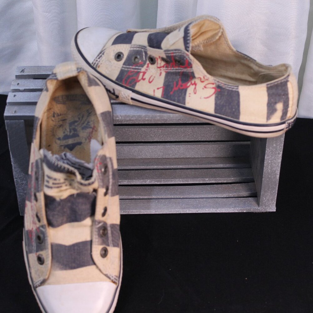 Ed Hardy Black and Cream Striped Sneakers